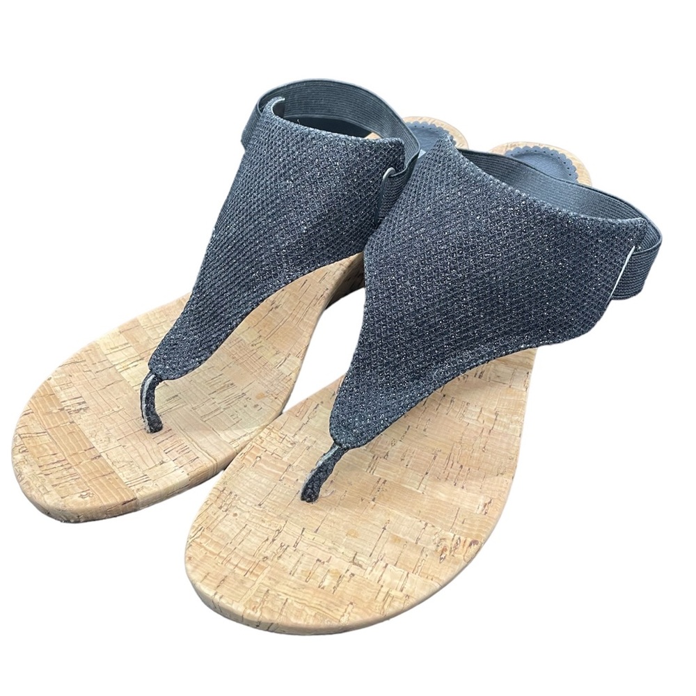 White Mountain Women's Aida Black Glitter Wedge Sandal Size 9.5